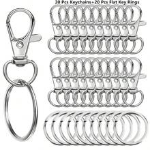 10/20/40/60/80/100个带钥匙圈的钥匙链，带环钥匙扣，适用于挂绳饰品DIY工艺品（5/10/20/30/40/50个金属龙虾扣 + 5/10/20/30/40/50个开口钥匙圈）（32毫米） - 鑰匙圈平圈 - 查看 14