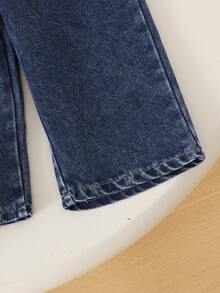 2件套女婴可爱休闲蝴蝶结镂空露背背心+牛仔长裤套装，春夏款 - 玫紅色 - 查看 5