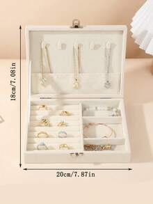 1个大容量植绒首饰盒，首饰收纳盒，项链、耳环、手链、戒指首饰盒，优雅法式风格，金色首饰盒，奢华多层可锁首饰收纳盒，防氧化手链、耳环、项链首饰盒，多隔层多层戒指、手链、吊坠首饰收纳盒，首饰手提箱