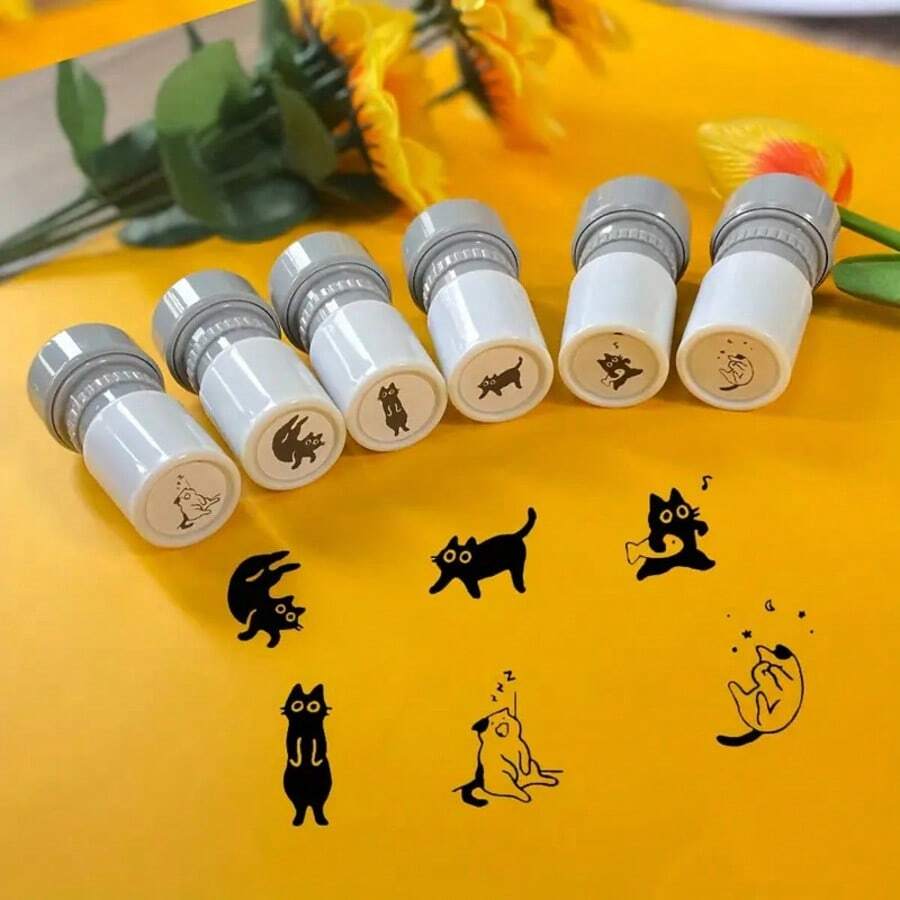 1pc Cute Black Cat Stamp - Cartoon Black Cat Stamp, Teacher's Encouragement Stamp, Creative Planner Stamp, Black & Gray, Push-Type With Protective Cover, Portable & Reusable, No Ink Pad Included, School & Home Encouragement Award