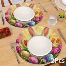 2片/4片/6片装卡通复活节兔子和复活节彩蛋图案硅胶餐垫，节日礼物，节日装饰，适用于餐桌、咖啡吧，四季皆宜，可水洗，可作房间装饰、杯垫、沥水垫、厨房餐桌垫、室内外派对装饰、家居装饰，理想礼物