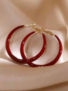 Luxury Vintage Red Enamel Splash Circle Earrings High-End Feel Exaggerated Large Ear Circle Autumn Winter Arrival - Đỏ - Xem 5