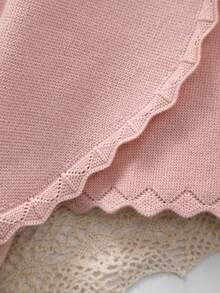 女童优雅纯白针织披肩，精致蕾丝边增添柔美气息，开启全新春日造型 - 粉色 - 查看 4