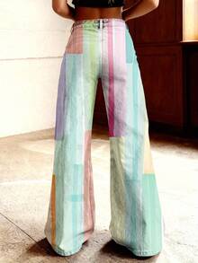 3D Women'S Jeans |   Colorful Vertical Stripes With Pastel Hues, Durable, Non-See-Through, Elegant, Style, Formal, Long Length, High-Elasticity, Dress Pants, Fall/Winter Season - 彩色 - 查看 3
