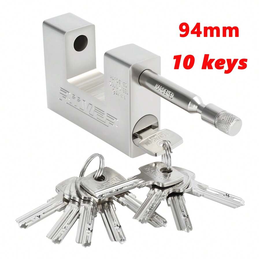 94mm Heavy Duty Padlock 10 Keys Armoured Steel Shutter Warehouse Container Lock - Silver - View 1