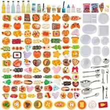HKLMRO 150Pcs Miniature Food Drink Bottles Adults Dollhouse Soda Pop Cans Pretend Play Kitchen Cooking Game Party Accessories Toys Hamburger Cake Ice Cream Pizza Bread Tableware Doll House Landscape(Default) - Multicolor - View 2