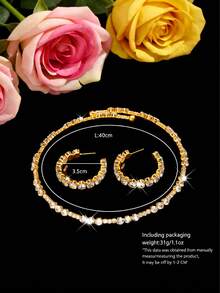 水晶水钻项链+耳环套装 - 百搭首饰，全镶钻，适合日常佩戴和情人节