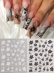 3D Hibiscus Nail Stickers, Sakura Floral White/Black/Gold/Blue Petal Nail Art Decals, Y2K Star Shaped Adhesive Nail Art Stickers, DIY Nail Decorations For Women Nails Nail Supplies - Multicolor - View 2