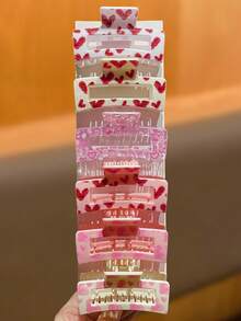 Large Sweet Pink Rectangular Hair Claw Clip, Strong Grip, Minimalist Daily Women's Hair Accessory, 3.3inch, Suitable For Thick/Thin Hair, Elegant Cute Casual Street Style, Suitable For Spring, Summer, Autumn, Winter Vacay Hair Clips - Multicolor - View 4