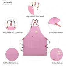 Dulabi Apron, Adjustable Chef Apron For Women And Men With Large Pockets, CooFKing Kitchen Apron With Back Straps - Pink - View 3