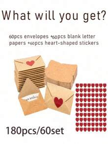 30/90pcs Mini Envelopes With Heart Stickers - Self-Seal Love Letter Envelopes, Mini Valentine Cards, Suitable For Weddings, Engagements - Sweet Romantic Gift For Boyfriend/Girlfriend