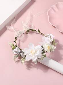 儿童头饰，公主头饰，女孩发饰，仙女皇冠，花环发箍，1件装 - 白色 - 查看 2