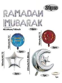 21pcs Eid Mubarak Decorations, Ramadan Decorations, Ramadan Banners And Balloons, Crescent Moon Balloons, Ramadan Balloons, Eid Mubarak, Eid Al-Adha, Happy Eid Decorations - Multicolor - View 11
