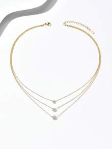 1件时尚奢华立方氧化锆多层项链，简约优雅不锈钢颈链首饰 - 項鍊 - 查看 9