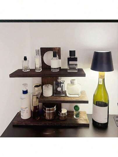 1pc Vintage Wooden Display Rack, Desktop Storage Organizer, Suitable For Displaying Perfume, Candles, Cosmetics, Collections And Decorations, Applicable For Living Room, Study, Dining Room, Bedroom, Corridor, Office And Tea Room
