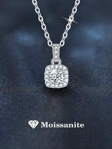 1pc Elegant Luxury 925 Sterling Silver 1 Carat 6.5mm Moissanite Necklace, Suitable For Women's Daily Wear, Parties, Weddings, Valentine's Day, Christmas, Thanksgiving, Women's Jewelry Gift