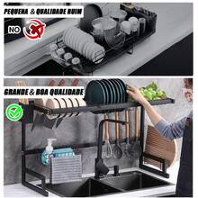1peça 65cm Organizador de Cozinha de Aço Inoxidável Preto de Camada Única para Secar Louça - Acessórios Totais Incluídos, Adequado para Tigelas/Pratos/Cubertos, Presente Ideal de Natal - Preto - Visão 8