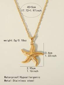 1 件时尚 18K 金不锈钢海洋系列海星吊坠项链，适合男女、情侣、日常、度假、派对、音乐节装饰和礼物 - 金色 - 查看 6