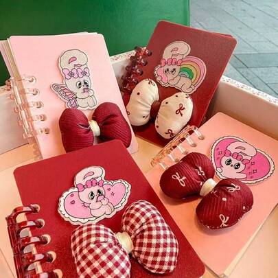 1本可爱兔子蝴蝶结可拆卸螺旋笔记本，迷你便携便签本