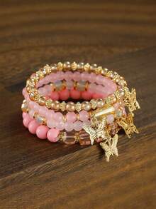 4 Packs Girls' Bohemian Crystal Bracelets, Creative Butterfly Multi-Layer Beaded Fashion Girls' Jewelry - Multicolor - View 4