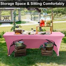 1 Piece Of 4/6/8 Inch Polyester Tablecloth, Rectangular, Fully Elastic Elastic Band, Soft Texture, Can Be Tightly Attached To The Desktop, Wrinkle Resistant And Washable, Elastic Open Back Table Skirt For Wedding, Banquet And Trade Show Decoration, - Multicolor - View 3
