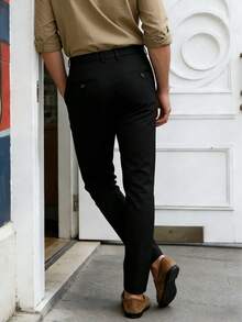 新款男士正装裤，春夏秋季商务休闲直筒裤，适合商务通勤、高尔夫、商务宴会、派对、浪漫假期、商务办公等场合，时尚西装裤 - 黑色 - 查看 5