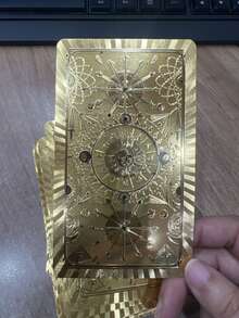 78张防水烫金塔罗牌，附带说明书，占卜精准，适合初学者，英文烫金印刷，尺寸4.72x2.76英寸，精美礼品，适合家庭聚会、娱乐游戏、游戏礼品、卡牌游戏、派对桌游、情侣朋友互动游戏、真心话大冒险卡牌游戏、休闲游戏、便携式卡牌、朋友聚会桌游、假日旅行娱乐游戏、情侣卡牌游戏 - 太陽神款金箔塔羅牌 - 查看 9