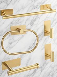 1 Set Matte Black Bathroom Hardware Set, Modern Minimalist Wall-Mounted Towel Bar, Towel Ring, Hooks And Toilet Paper Holder, Decorative Bathroom Accessories, Stainless Steel Towel Ring, Towel Rack, Towel Bar, Bathroom Hooks, Bathroom Shelf, Toilet Paper Holder, Storage Hooks, Hotel - Square Bottom Nail-free - View 8