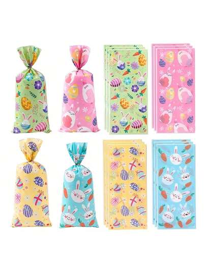 50 pezzi Sacchetti regalo colorati di Pasqua con lacci, design a coniglio e uova, adatti per forniture per feste di Pasqua, decorazioni per feste di Pasqua primaverili.