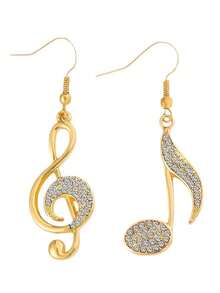 一对独特的水钻音符设计耳环，精致奢华的女孩耳环