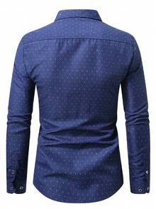 Men's Shirt, Fashionable Minimalist Printed Button-Up Shirt, Suitable For Spring And Autumn - Blue - View 3
