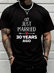 100% Cotton Unisex Just Married 30 Years Ago 30th Wedding Anniversary T-Shirt - 2026 Wedding Season Printed Short-Sleeve T-Shirt Top - Black - View 5