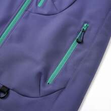 1pc Men's Spring/Autumn Outdoor Functional Hooded Softshell Jacket, Purple Contrast Color, Comfortable Fabric, Drawstring + Multi-Zipper Pockets, Adjustable Hood + Hem, Suitable For Outdoor Hiking, Climbing - Purple - View 7