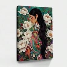 1pc Mexico Wall Art, Winter Wall Art, Christmas Decorations Wrapped Framed Canvas Wall Art, Vintage Prints Poster, Woman With Flowers, Floral Dress, Flower Bush - Floral, Vibrant, Lively, Decorative Style, Perfect Gift Decor, Wall Art for Living Room Bedroom Office, Hanging Hardware Included - Wrapped Framed Canvas, Vertical - Lienzo enmarcado - Ver 2