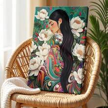 1pc Mexico Wall Art, Winter Wall Art, Christmas Decorations Wrapped Framed Canvas Wall Art, Vintage Prints Poster, Woman With Flowers, Floral Dress, Flower Bush - Floral, Vibrant, Lively, Decorative Style, Perfect Gift Decor, Wall Art for Living Room Bedroom Office, Hanging Hardware Included - Wrapped Framed Canvas, Vertical - Lienzo enmarcado - Ver 5