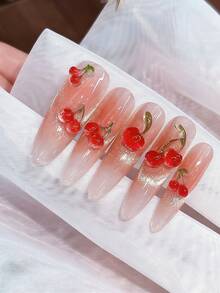 20-500件可愛3D迷你紅色櫻桃樹脂美甲飾品，甜美水果亮面美甲寶石，DIY美甲藝術裝飾配件 - 彩色 - 查看 9