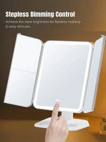 LED化妆镜，带触摸屏，3种灯光模式，可折叠便携支架，3倍/2倍放大，桌面化妆镜，适用于客厅、卧室、浴室、家居装饰、旅行、婚礼、派对、生日，是送给男士、女士、朋友、老师、新年等场合的理想礼物。 - 白色 - 查看 7