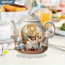 1 mô hình gia đình thỏ 2D phẳng đang thưởng thức trà chiều, thích hợp để trang trí bàn, đa năng cho lễ Phục sinh, nhà cửa và văn phòng, món quà lý tưởng. - Nhiều màu - Xem 6