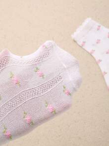 5/10/20 Pairs Girls White Knee High & Ankle Socks With Bow, Floral, Striped Designs, Breathable Soft Mesh, Suitable For 1-16 Years Old Children - Multicolor - View 5