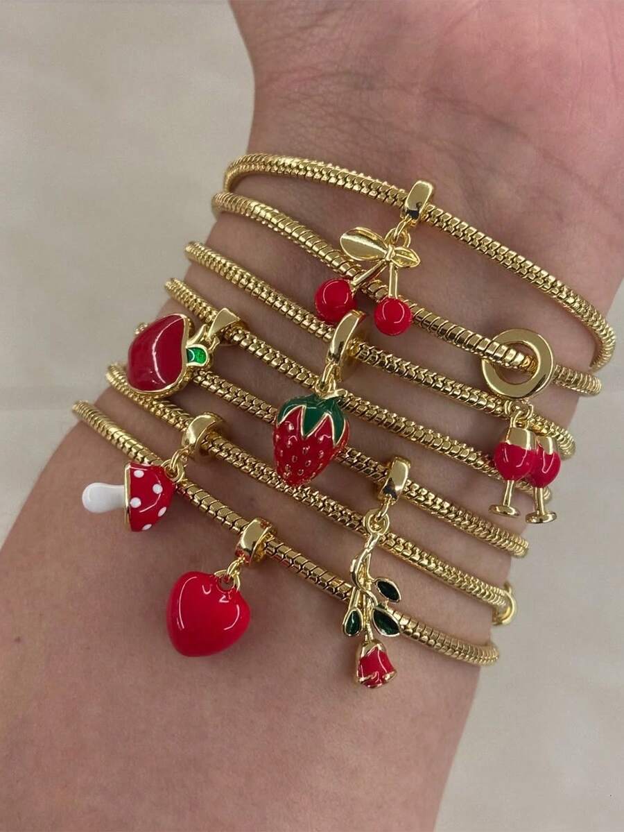 1 件草莓樱桃时尚手链吊坠，彩色油滴水果系列手链 - 彩色 - 查看 1