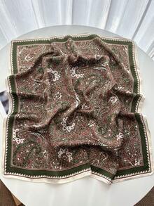 1pc Unisex Scarf, Square Headband, Headwrap, Shawl, Neck Scarf, Bandana - Dark Green - View 2