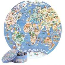 Adult and Kid-Friendly World Map Round Puzzle: A Geography Gift for Puzzle Lovers - ‎Azul - Ver 2