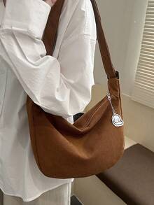 Tas Selempang Kasual Wanita yang Lucu, Warna Polos, Cocok untuk Perjalanan Sehari-hari - Coklat - View 3
