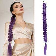 Mattel K-POP偶像紫色编织假发，长款编织马尾辫接发，适用于舞台角色扮演