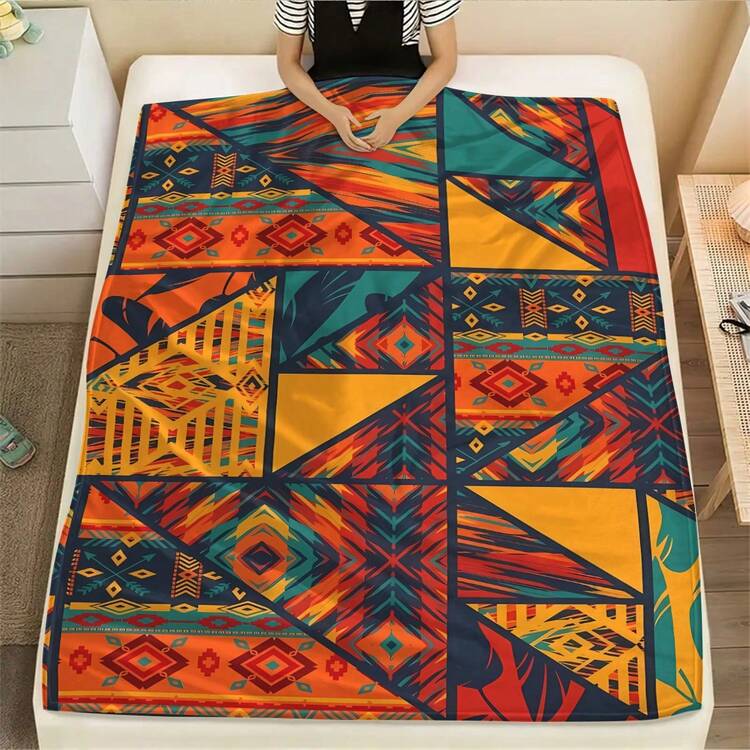 1pc Geometric Pattern Blanket - Modern Style Sofa Blanket, Featuring Authentic Cultural Patterns, Suitable For Various Beddings And Sofa Decor, With Multi-Functional Warming Properties - Multicolor - View 5