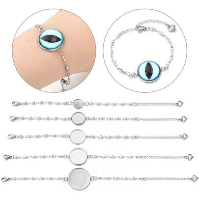 2pcs/Pack Stainless Steel Time Gem Tray Bracelet Charm Pendant 12/16/18/20/25mm Tray Lobster Clasp Chain Bracelet Blank Cabochon Base Jewelry Making Supplies