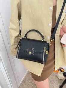 1个女士方形手提包，时尚简约优雅商务黑色单肩包