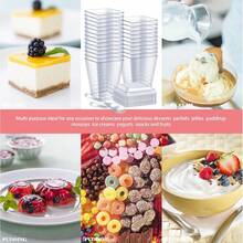 5盎司方形透明甜点杯，带盖和勺子，适用于甜点、开胃菜、布丁、提拉米苏、冰淇淋、酸奶等。 - 彩色 - 查看 5