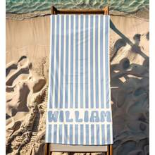 1pc 29″X58″ 31″X71″ Personalized Name Stripe Beach Towel, Oversized Custom Monogram Pool Towel, Signature Beach Towel, Vacation Gift, Picnic Towel, Birthday Anniversary Graduation Valentine Day Mother's Day Wedding Vacation Gift - 白色 - 查看 4