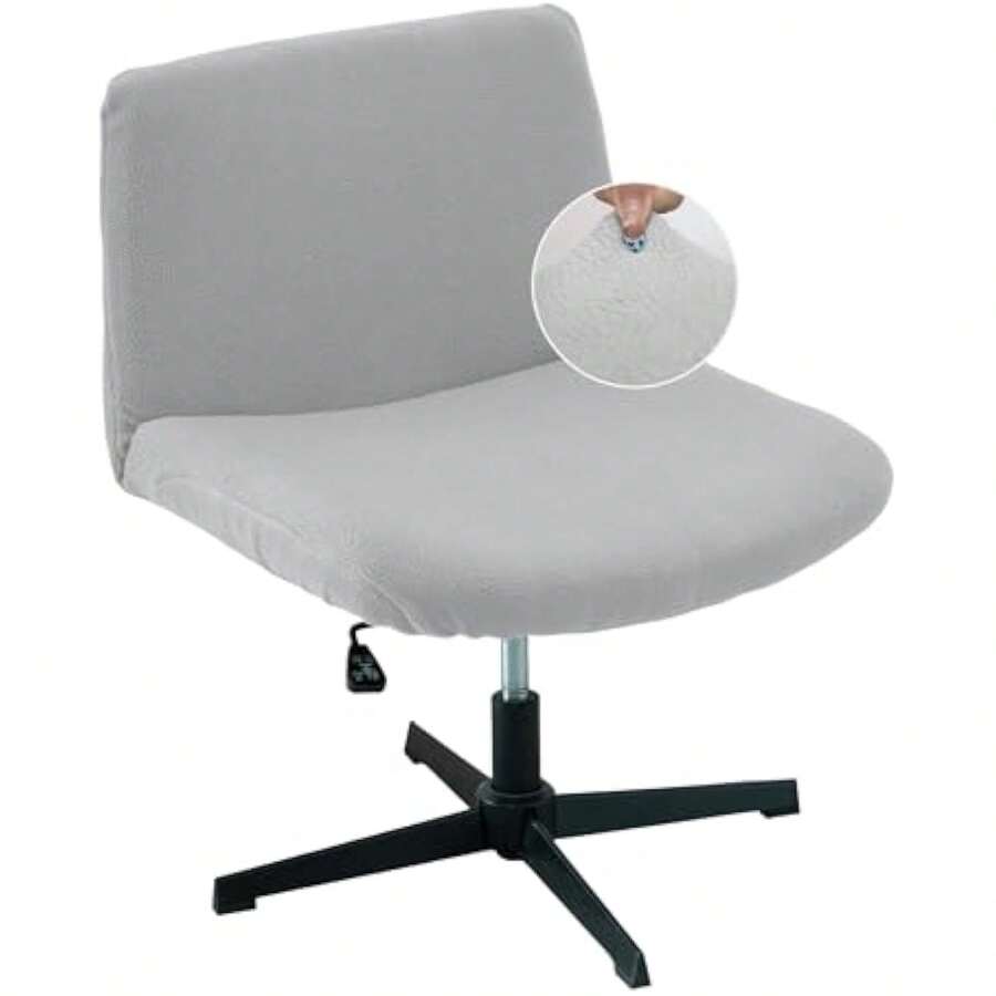 Berber Fleece Criss Cross Chair Cover, Stretch Mid Back Wide Armless Accent Chair Slipcover, Exquisite Vanity Chair Cover For Dorm Home Desk Office Chair Variant 6 - 淺灰色柏柏爾羊毛 - 查看 1